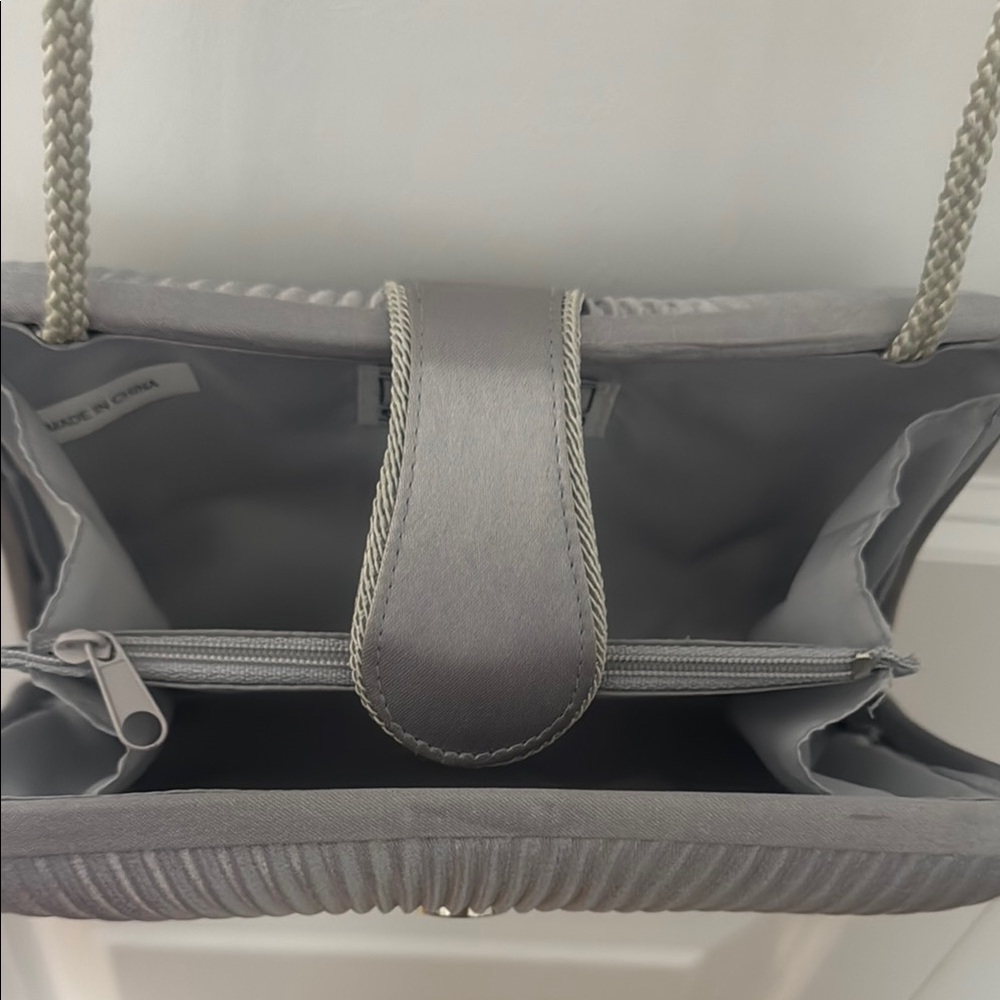 Silver Ribbed Clutch with Strap - Picture 3 of 5